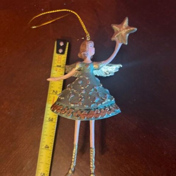 Gisela Graham Fairy Christmas Ornament With Star - Green & Gold - Picture 2 of 6